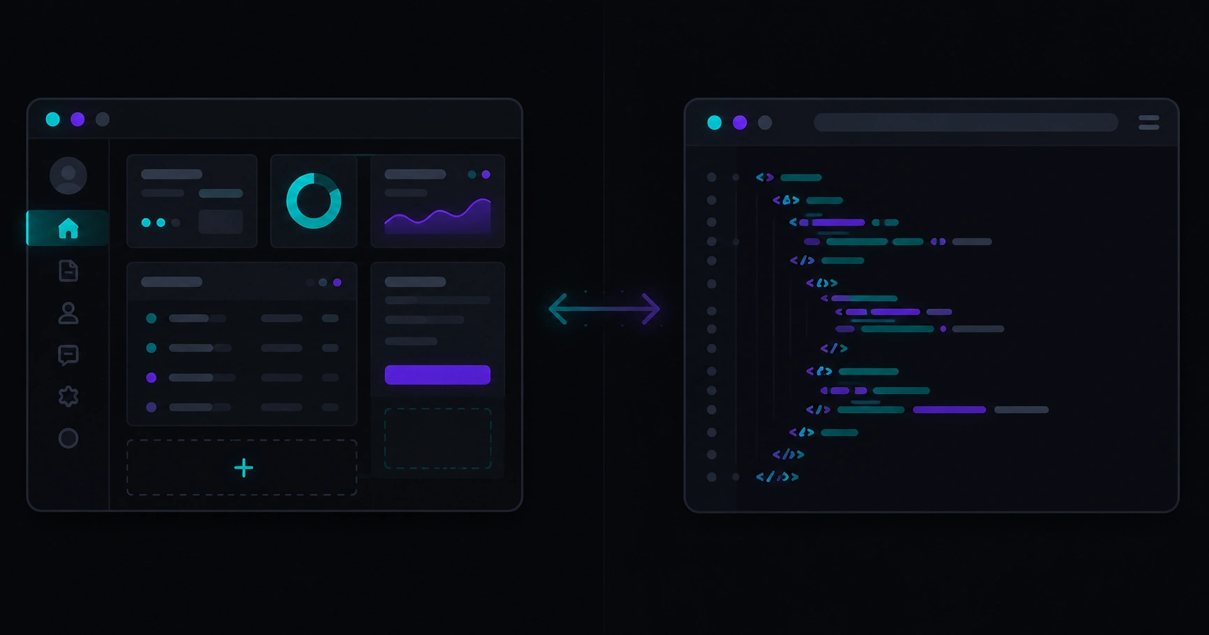 Comparativa abstracta: logo estilizado de WordPress frente a capas de frontend moderno, con icono de lupa SEO en el centro