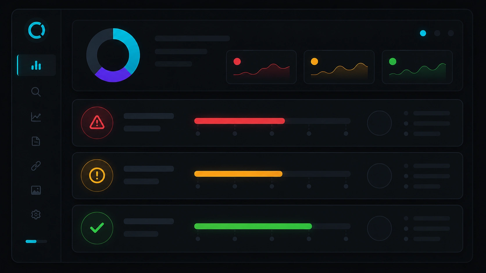 Abstract SEO audit report with high, medium, and low severity color bars