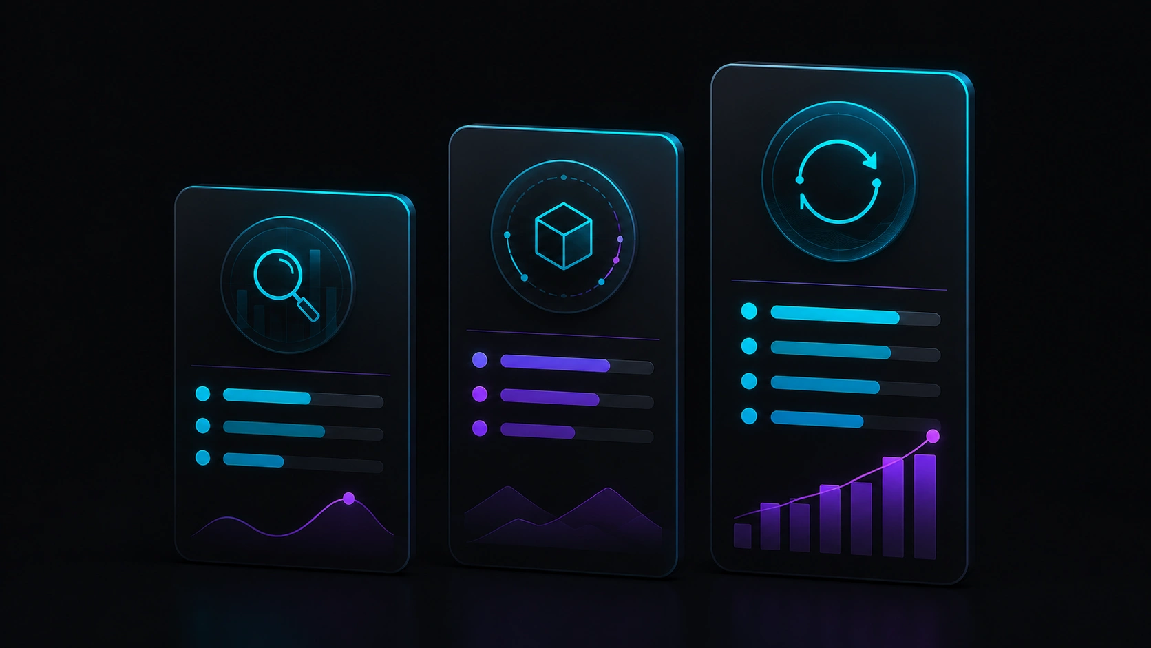 Abstract three columns: one-off audit, project, monthly retainer
