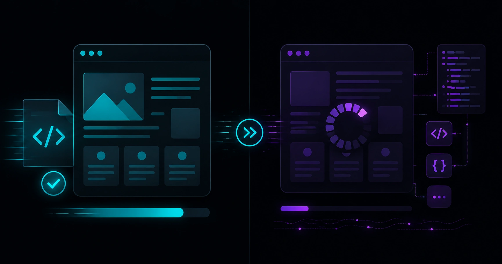 Abstract comparison: fixed HTML document versus page built from live data